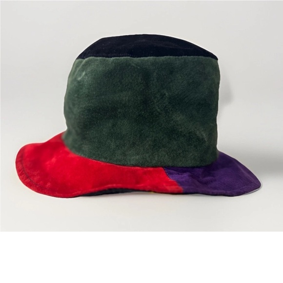 Vintage Accessories - vintage 80s 90s color block leather suede bucket hat
